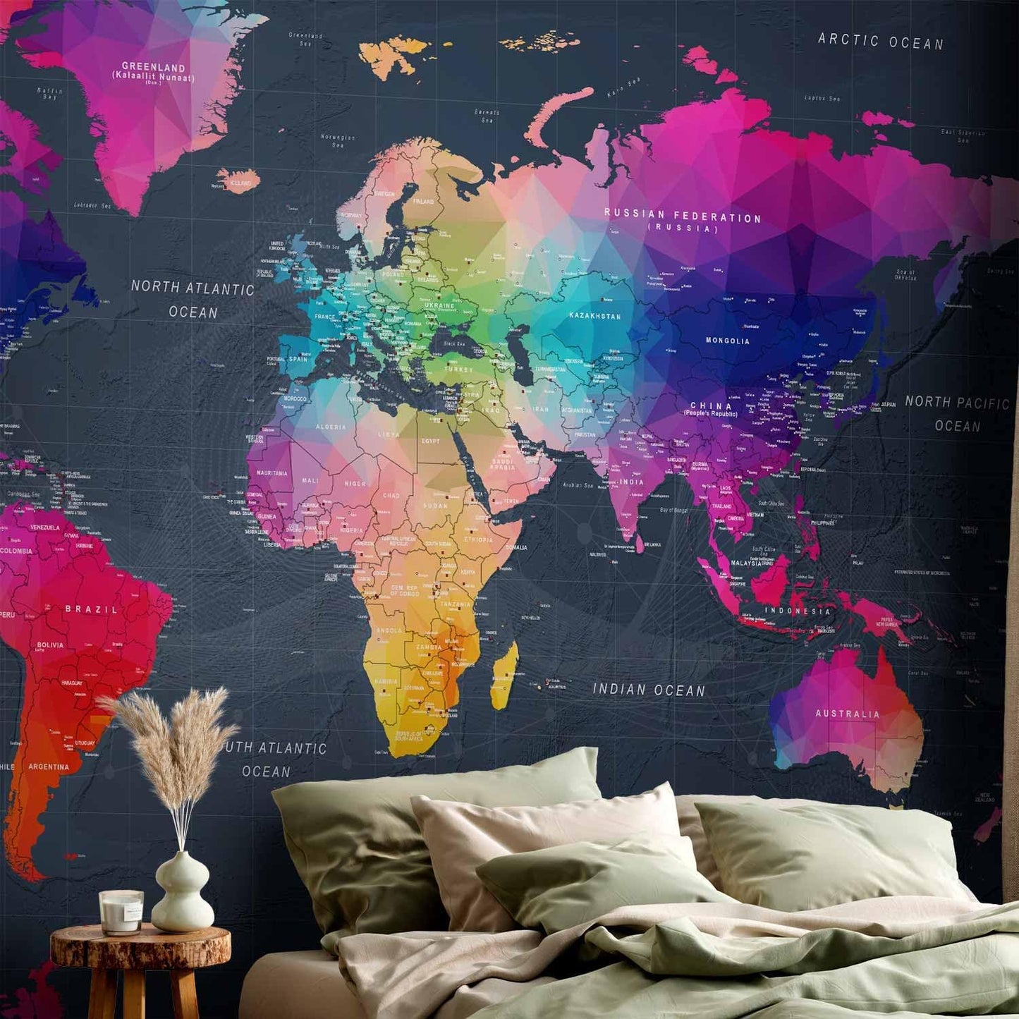 artgeist Wall Mural World Map 138"x101" - XXL Non-Woven Wallpaper Fleece Wall Decor Photo Print Picture Image Design Home Map of The World k-A-0126-a-a