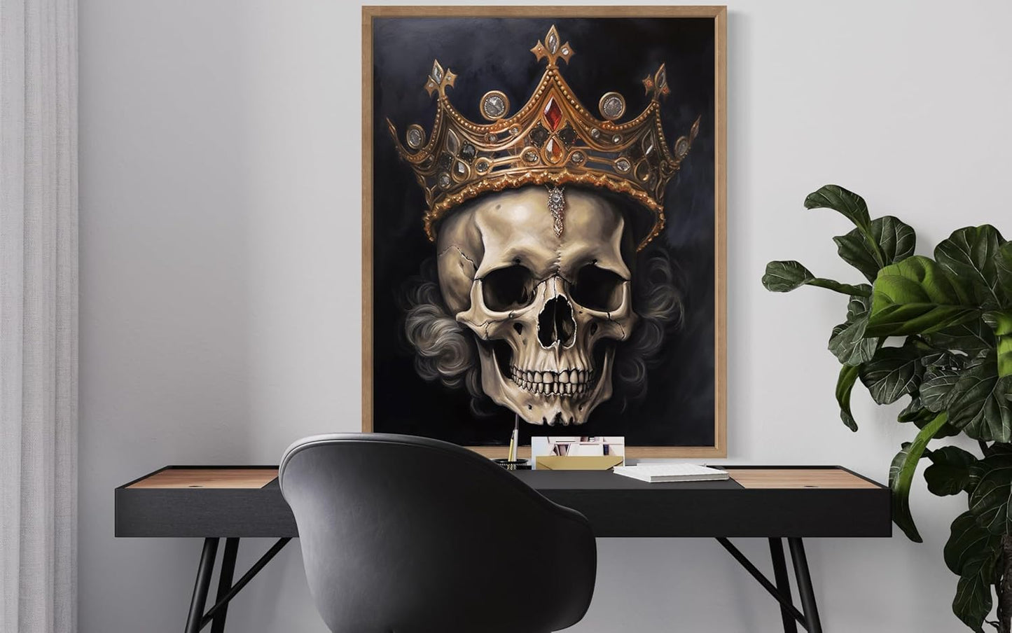 Skull Queen Poster Art Print, Halloween Scary Vintage Wall Art Academia Spooky Painting Decoration for Horror Prints, Gothic Posters Bedroom Decor 89 (Skull Queen, 11 x 14 inches, Wood Frame)