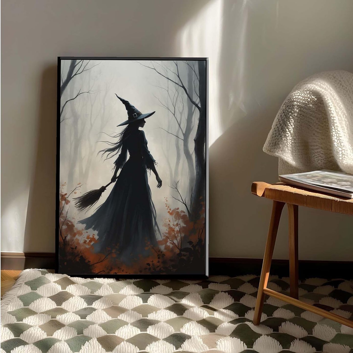 JFHCQJPK Vintage forest witch silhouette poster Halloween mural poster decoration mural art magic suitable for home living room bedroom20x30in Metal blackFramed