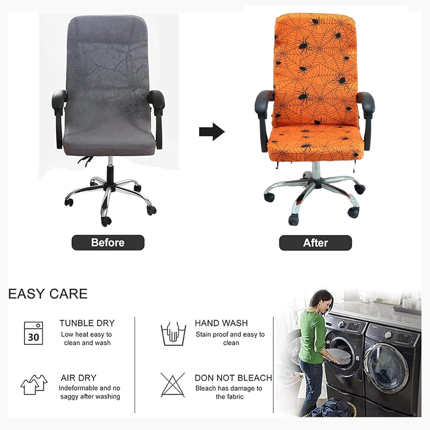 Halloween Office Chair CoversHorror Bloody Handprints Footprints on White Horror Theme Print Stretchable Slipcover for Modern Simplism Style High Back Boss Chair(No Chair) (Halloween07, M)…