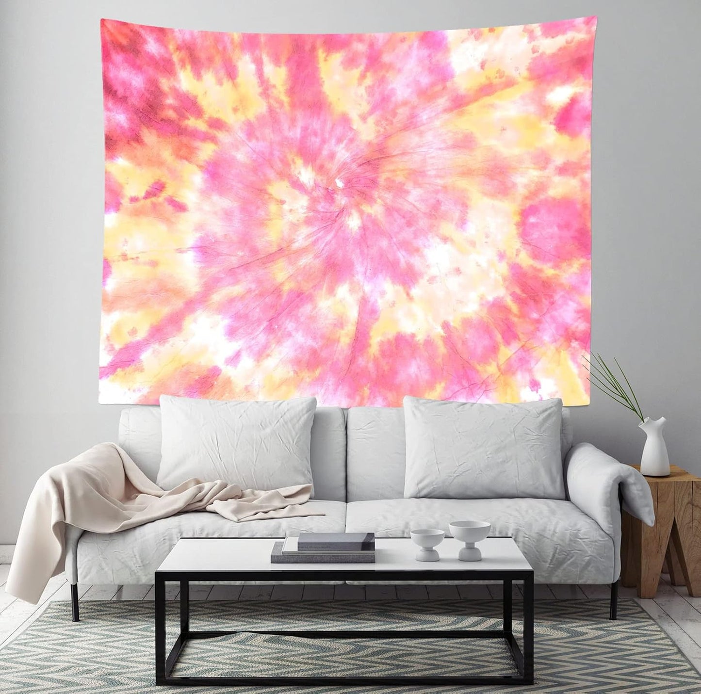 Loccor 9x6ft Tie Dye Tapestry Light Orange Watercolor Craft Dirty Tie-Dye Textile Abstract Chaotic Hippie Tapestry Wall Hanging for Living Room Bedroom Decor （Pattern Painted on Polyester Fabric）