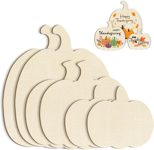 Wooden Pumpkins Ornaments to Paint Halloween Thanksgiving Decoration Cutouts Unfinished 6Pack, DIY Blank Unfinished Pumpkin Ornament for Home Harvest Crafts Autumn Decoration（3 Style）