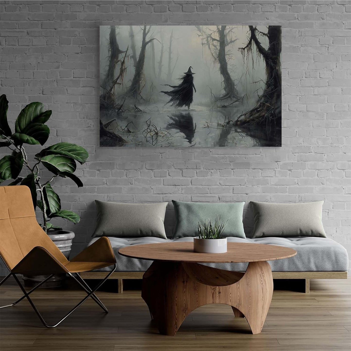 JFHCQJPK Vintage rustic swamp witch poster dark moody wall art gothic horror season halloween print for home decor retro dark moody painting32x48in Frameless