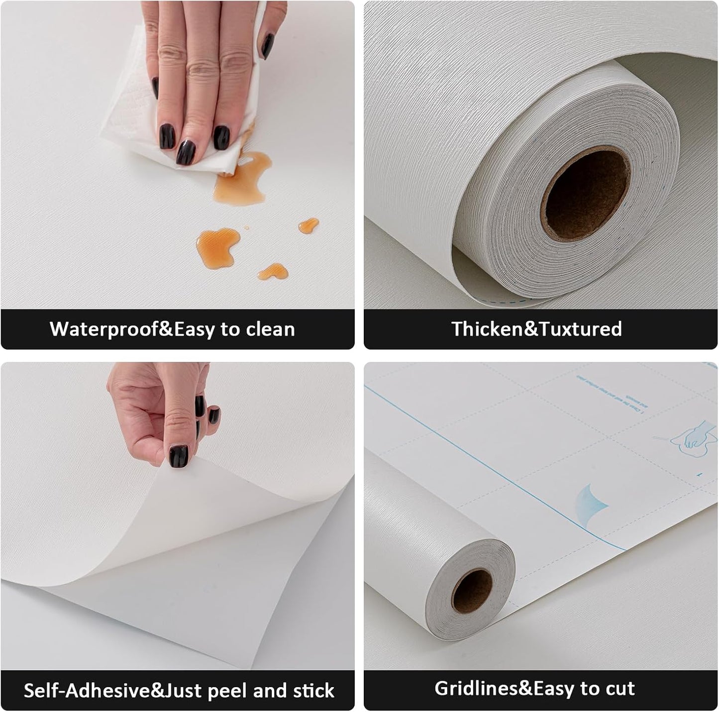 Grasscloth White Peel and Stick Wallpaper 20.8"x394" Thick Slight Embossed Linen Textured Wall Paper Self-Adhesive Removable Wallpaper Vinyl Film Roll for Home Use (White, 20.8"x394")