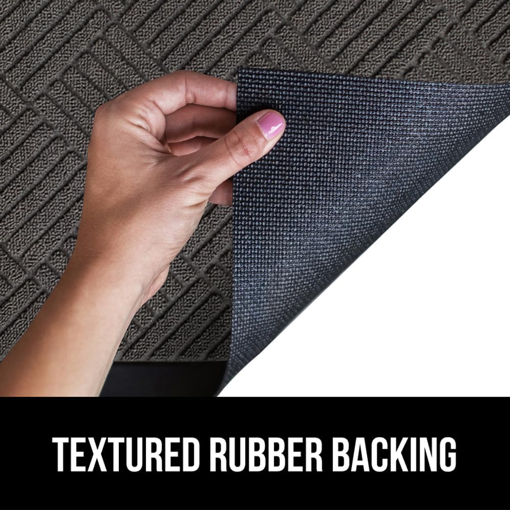 GORILLA GRIP 100% Waterproof All-Season WeatherMax Doormat, 60x24, US Designed Natural Rubber, Stain and Fade Resistant, Low Profile Indoor Outdoor Door Mats, Easy Clean Patio Mat, Gray Diamond