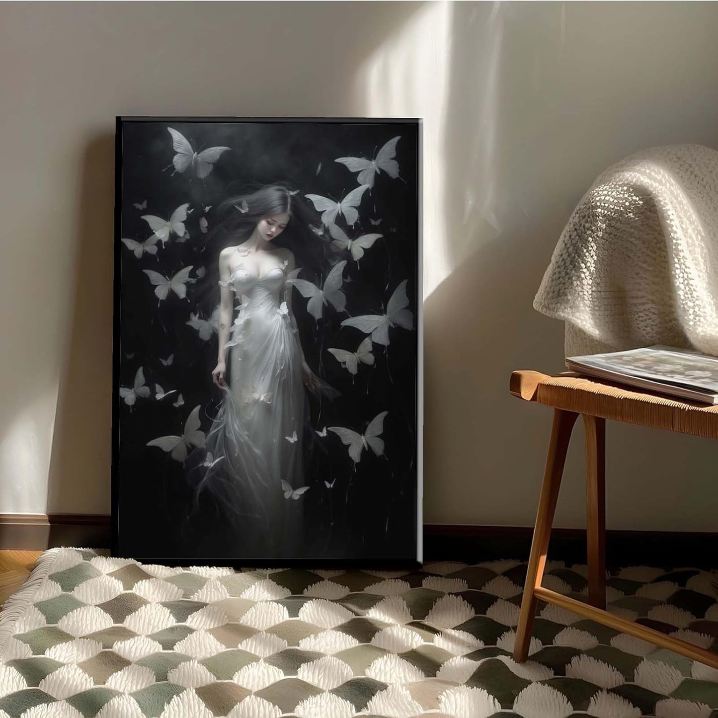 JFHCQJPK Vintage Gothic Feminine Canvas Wall Art Print Butterfly Poster Moody Female Wall Art Retro Artwork Dark College Decor for Home Bedroom24x36in Metal blackFramed