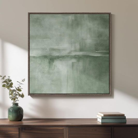 Framed Sage Green Abstract Wall Art, Modern Canvas Prints Artwork for Walls, Square Minimalist Green Abstract Pictures for Living Room, Hallway, Dining Room, Bedroom, Home Office Wall Decor 24x24 In