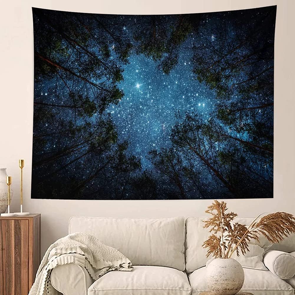 Llamazing Forest Landscape Tapestry for Living Room & Bedroom - Magic Tapestry Curtain (Looking Up at The Stars, 60''L51''W)