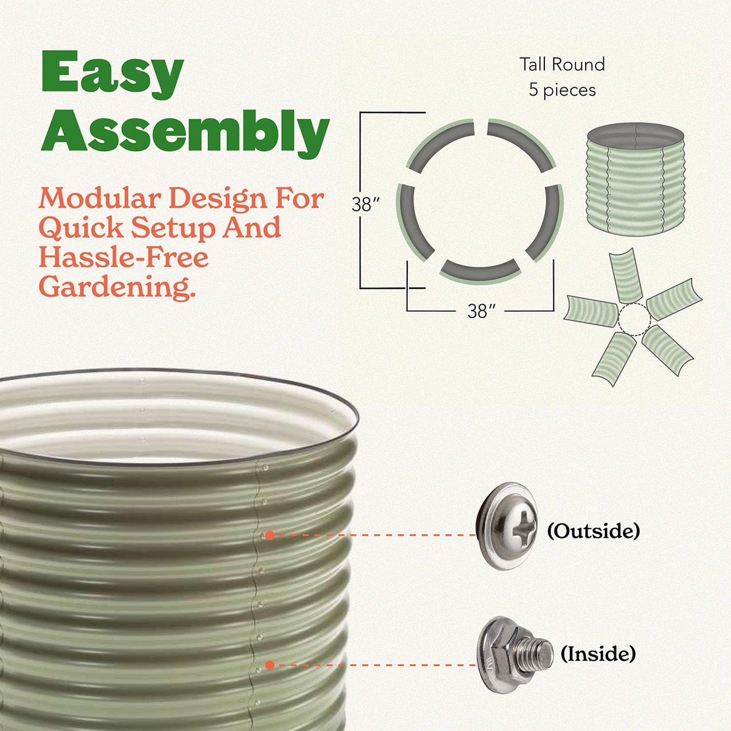 Epic Gardening 5-in-1 Modular Galvanized Raised Garden Bed Kit, 30" Short Metal Planter Box, Durable Aluzinc Steel Raised Garden Bed Outdoor for Vegetables, Herbs, Flowers & Fruits - Round Mist Green