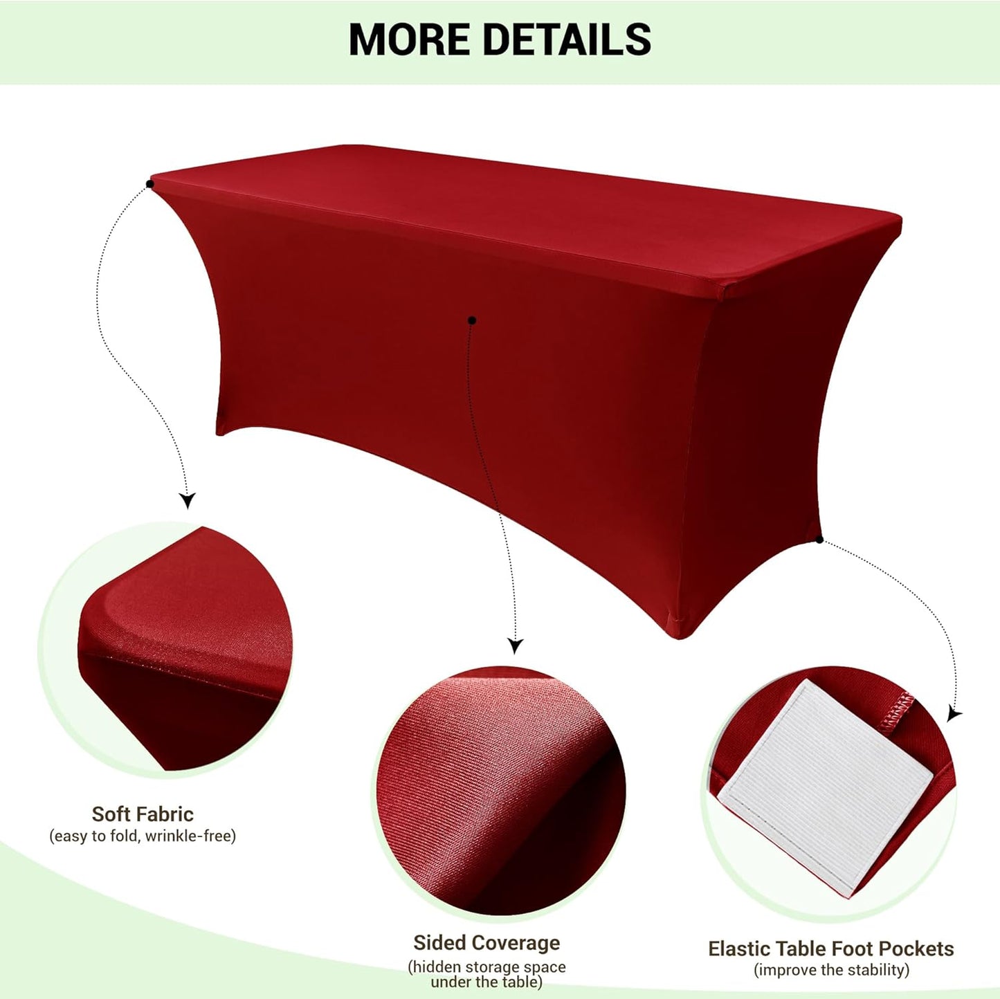 Obstal 6ft Stretch Spandex Red Table Cover for Standard Folding Tables - 2 Pack Universal Rectangular Fitted Tablecloth Protector for Holiday Party, 72L x 30W x 30H Inches, Christmas, 2pc