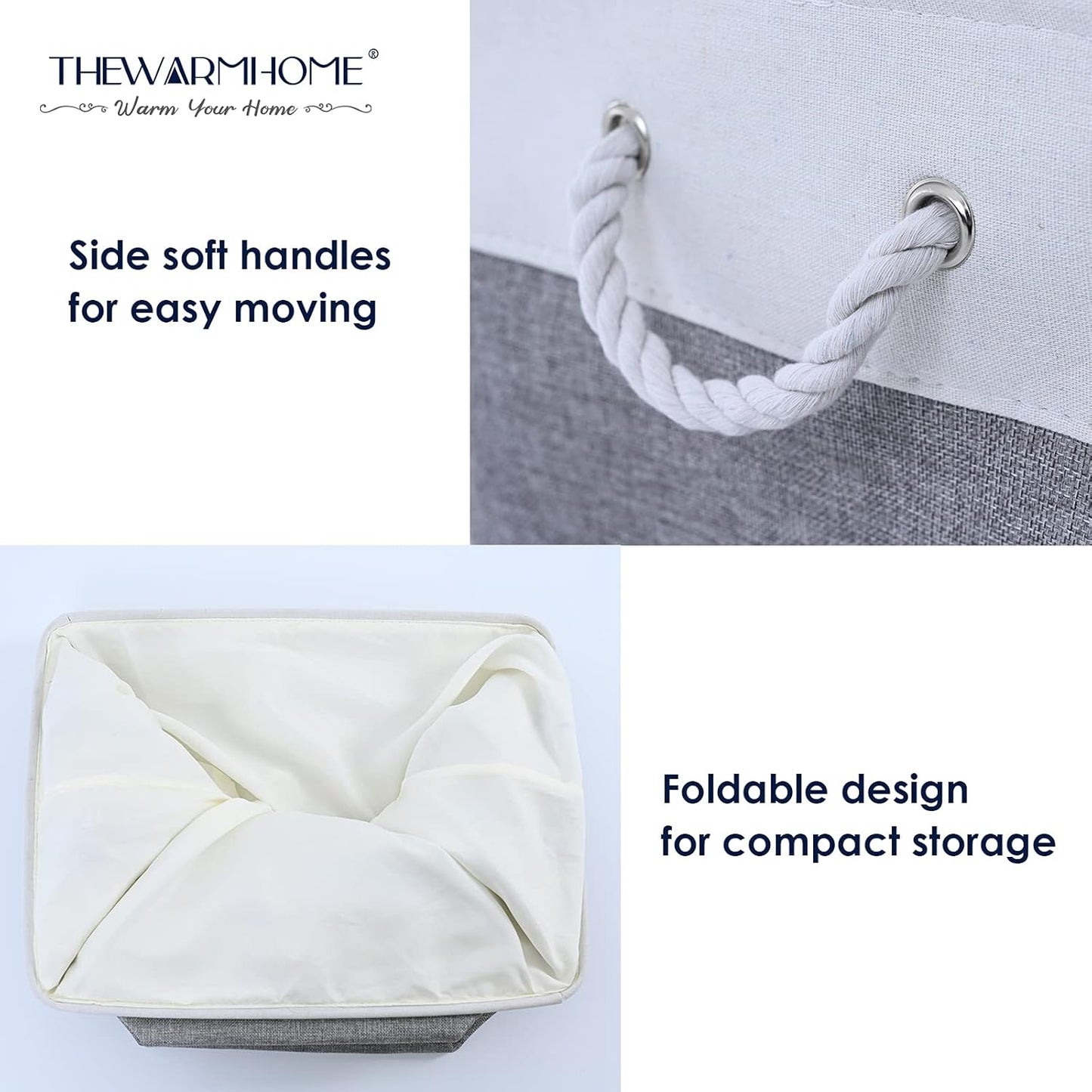 TheWarmHome Small Storage Baskets for Organizing,Storage Baskets for Shelves,Small Fabric Storage Bins W/Handles For Closet Nursery Toy Decorative Foldable (White&Grey, 11.8L*7.9W*5.2H-6 Pack)