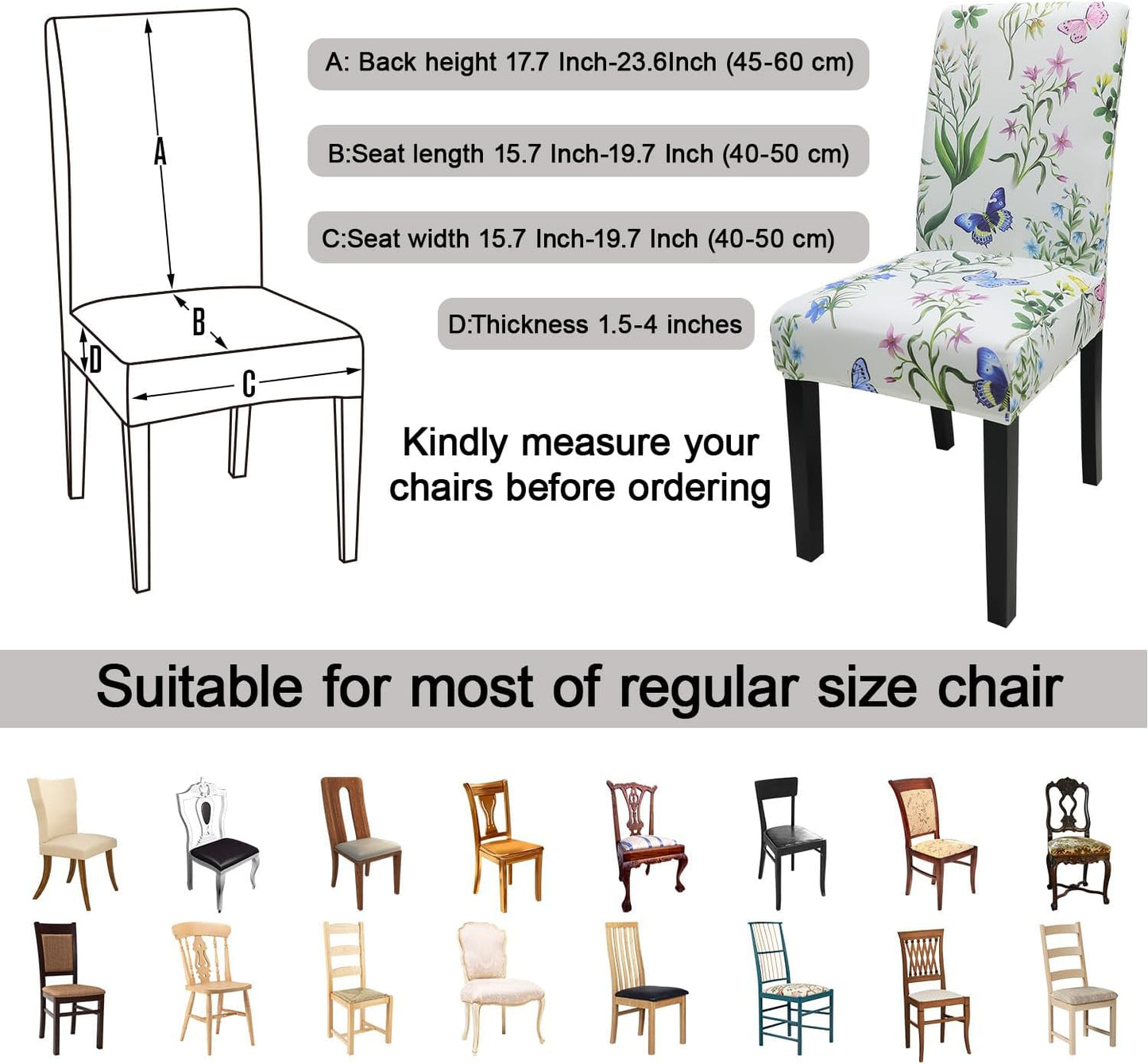 JQinHome Pattern Chair Covers for Dining Room Set of 4, High Stretch Removable Washable Parsons Chair Slipcover for Home Party Hotel Wedding Ceremony (Flowering Butterflies,4PCS)