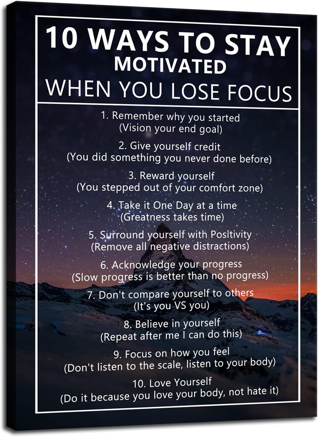 Inspirational Canvas Painting Wall Art for Office 10 Ways to Stay Motivated When You Lose Focus Motivational Wall Art Life Growth Poster Framed Artwork Prints Picture for Living Room [30''Wx 40''H]