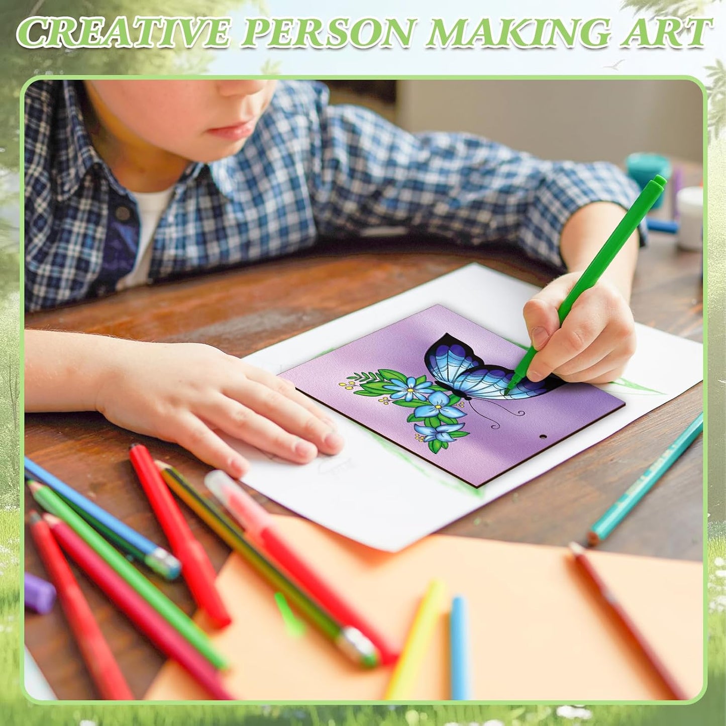 COCHIE 10 Pieces Large Spring Butterfly Unfinished Wood Crafts to Paint for Adults and Kids, Bulk Predrilled Wooden Ornaments for Painting, Butterflies Paintable Wood Slices Craft Supplies with Ropes