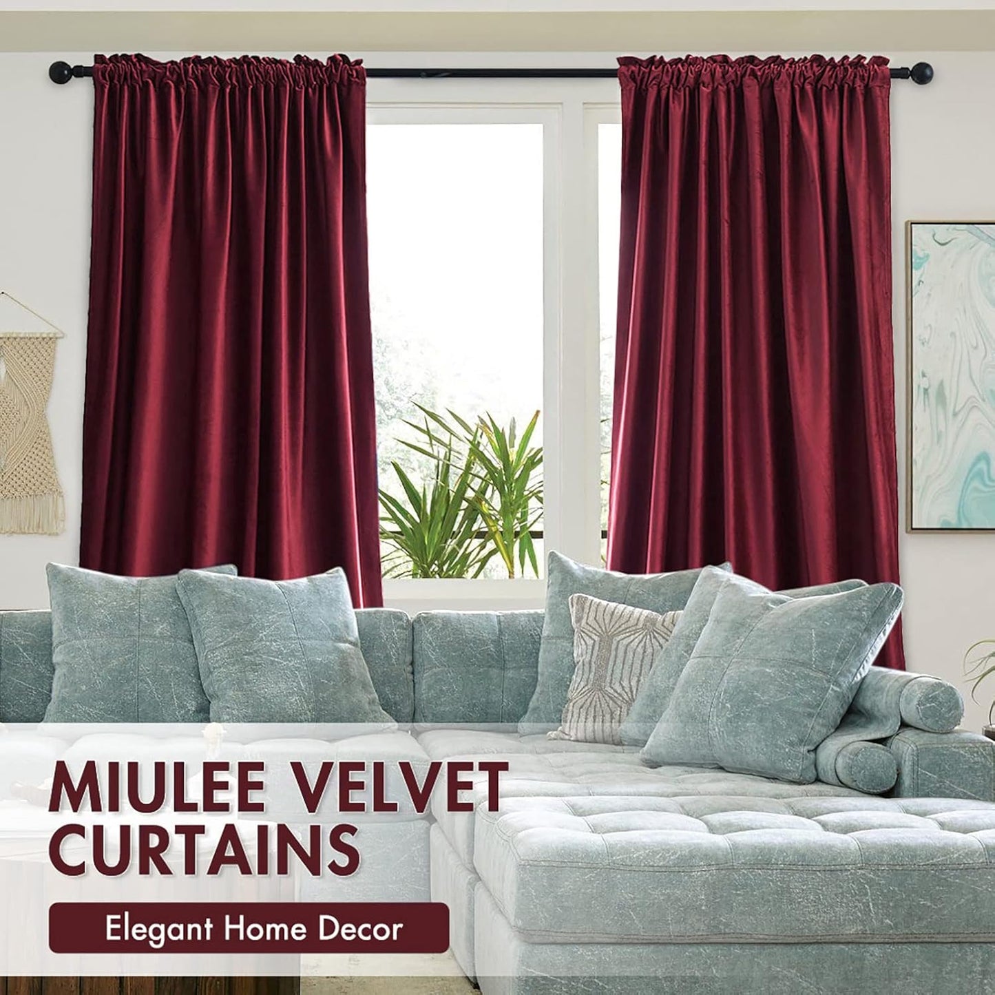 MIULEE Burgundy Velvet Curtains Thermal Insulated Blackout Curtain Christmas Drapes for Bedroom Living Room Darkening 63 Inches Long Curtains Panels Rod Pocket Set of 2