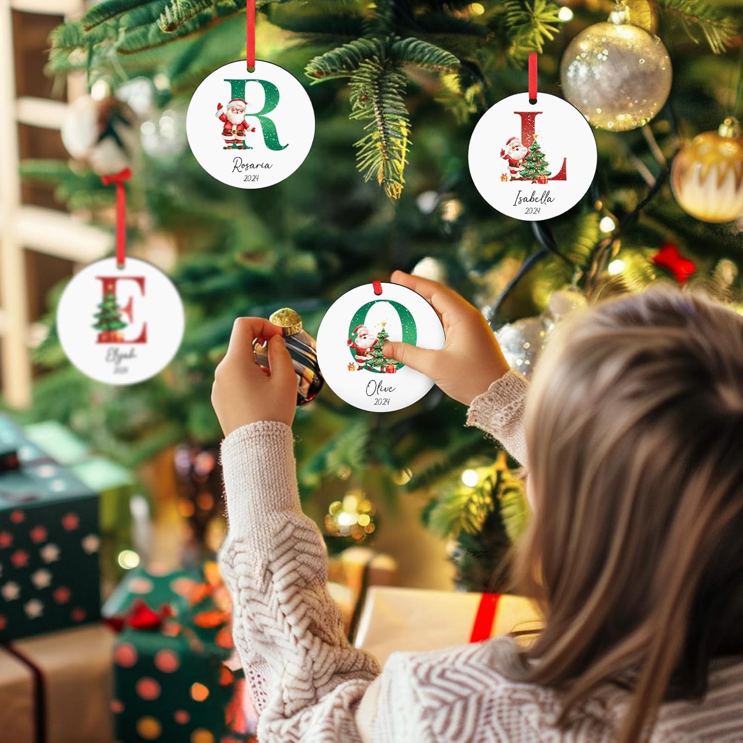 Personalized Christmas Ornaments 2025, Custom Name Initial A-Z Monogram Wood Custom Christmas Ornament for Kids Boys Girls, Customized Letter Name Ornaments for Christmas Tree Decorations