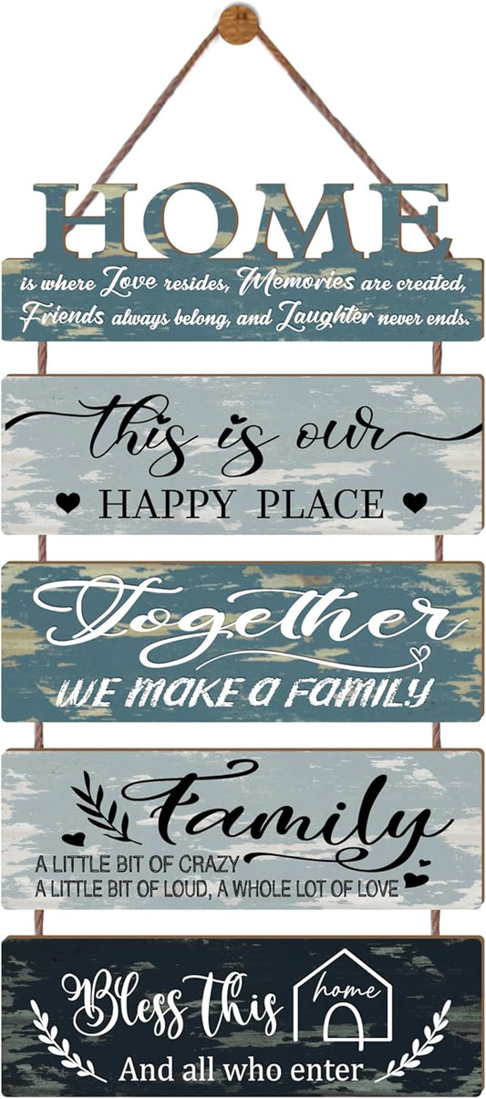 Wooden Collage Panels Home Positive Affirmations Wall Art - Wall Plaques for Living Room,Bedroom,Dining Room,Bathroom - Multicolor Family Rustic Farmhouse Wall Decor 5pcs