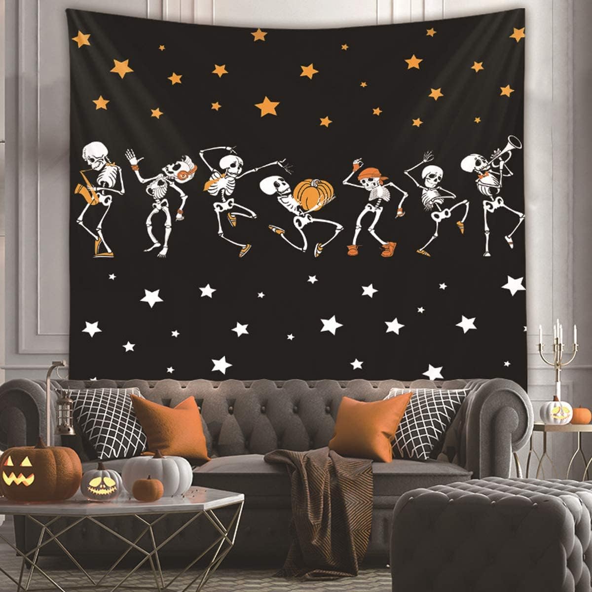 NASKY Halloween Wall Tapestry - Skull Trippy Black and White for Room Party Decor (59.1" X 78.7" - 150x200cm)