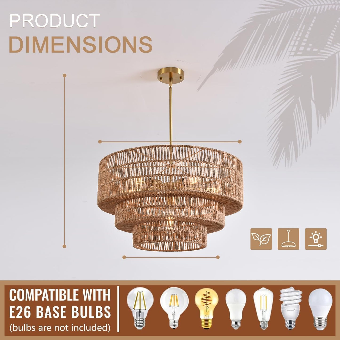 Boho Rattan Chandelier, 6-Light Dining Room Light Fixture,23.62" Wicker Pendant Lighting with3-Tier Woven Lampshade, Large Farmhouse Chandeliers for Kitchen