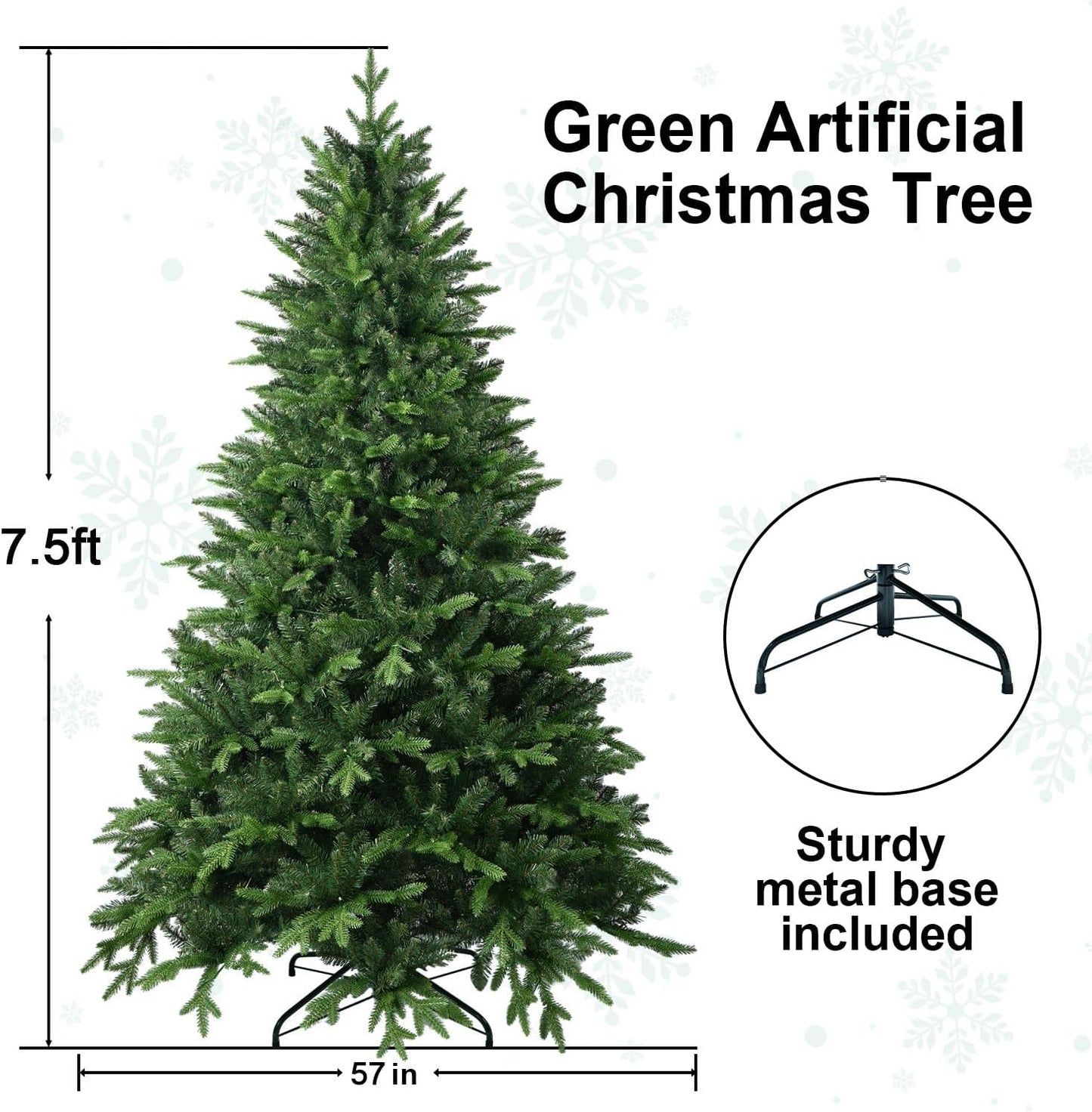 7.5 FT Artificial Christmas Tree with 2239 PE&PVC Mixed Branch Tips, Unlit Hinged Premium Spruce Fake Xmas Trees, Green, Foldable Base