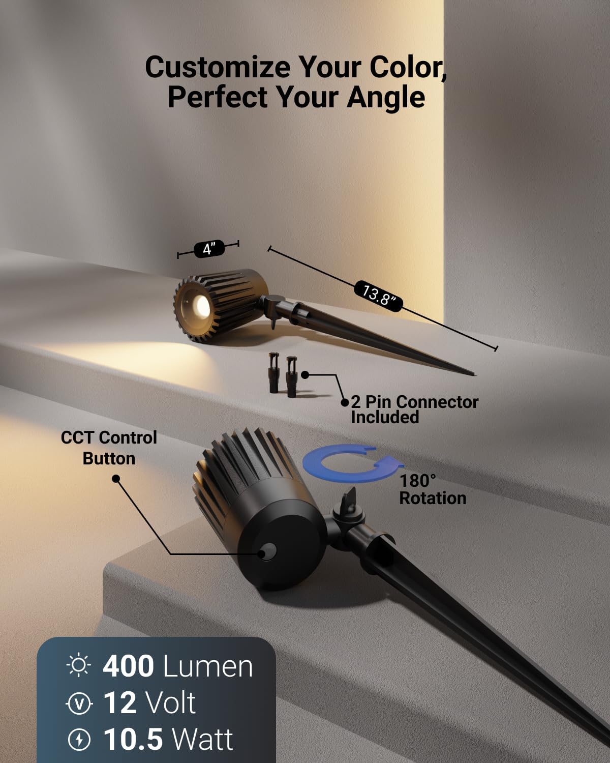 Sunco 6 Pack Garden Tree Flag Lights Outdoor [Luces para Jardin], LED Low Voltage Scope Spotlight with Connectors, 10W, Selectable CCT 2700K/4000K/5000K, 12V-24V, Beam Angle Adjustable, IP65 ETL