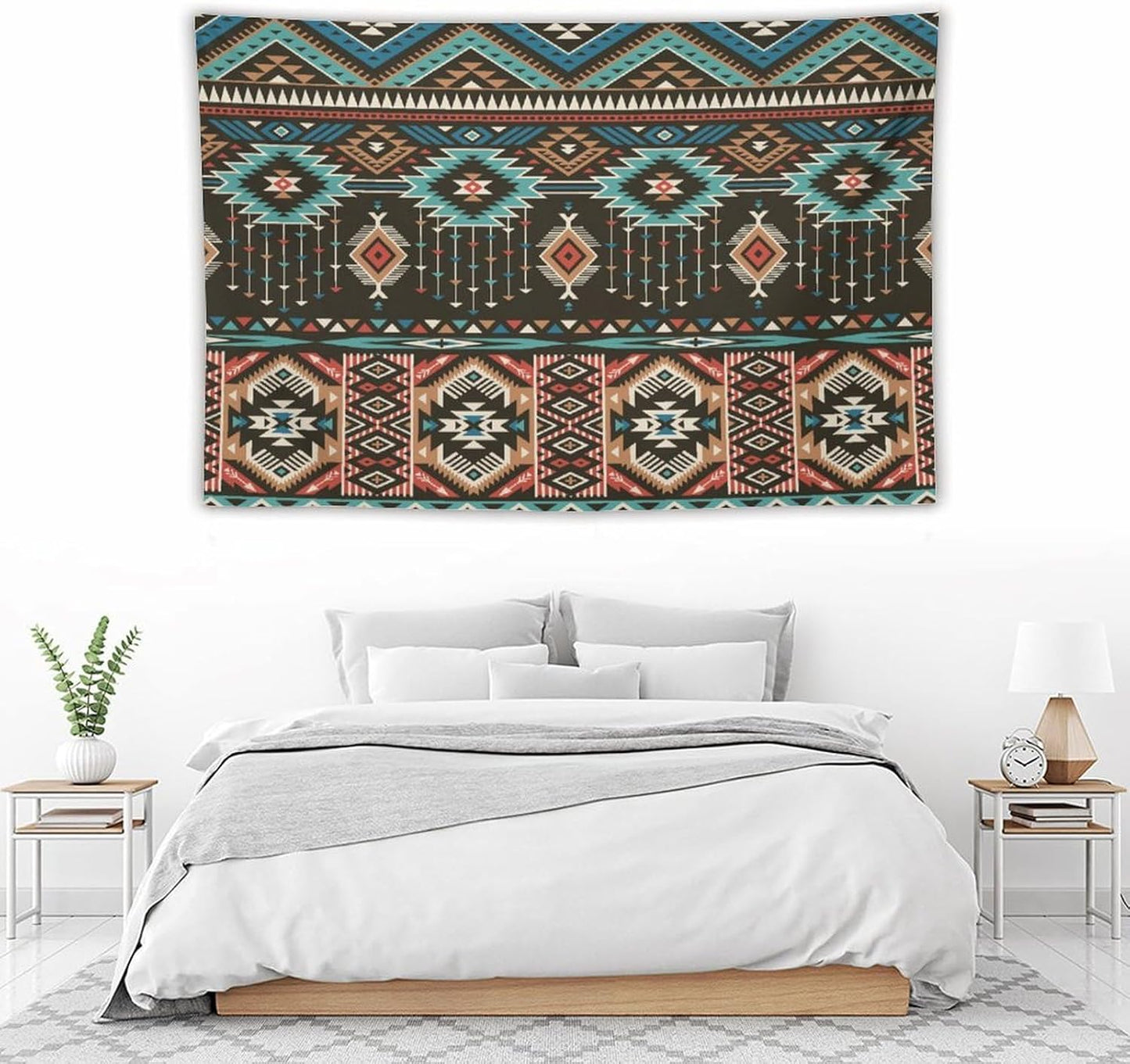 HZOHNAGO Aztec Tapestry Turquoise Blue and Brown and Native American Tribal Pattern Printed Wall Tapestry Wall Hanging for Bedroom Living Room Dorm 60" W x 40" H