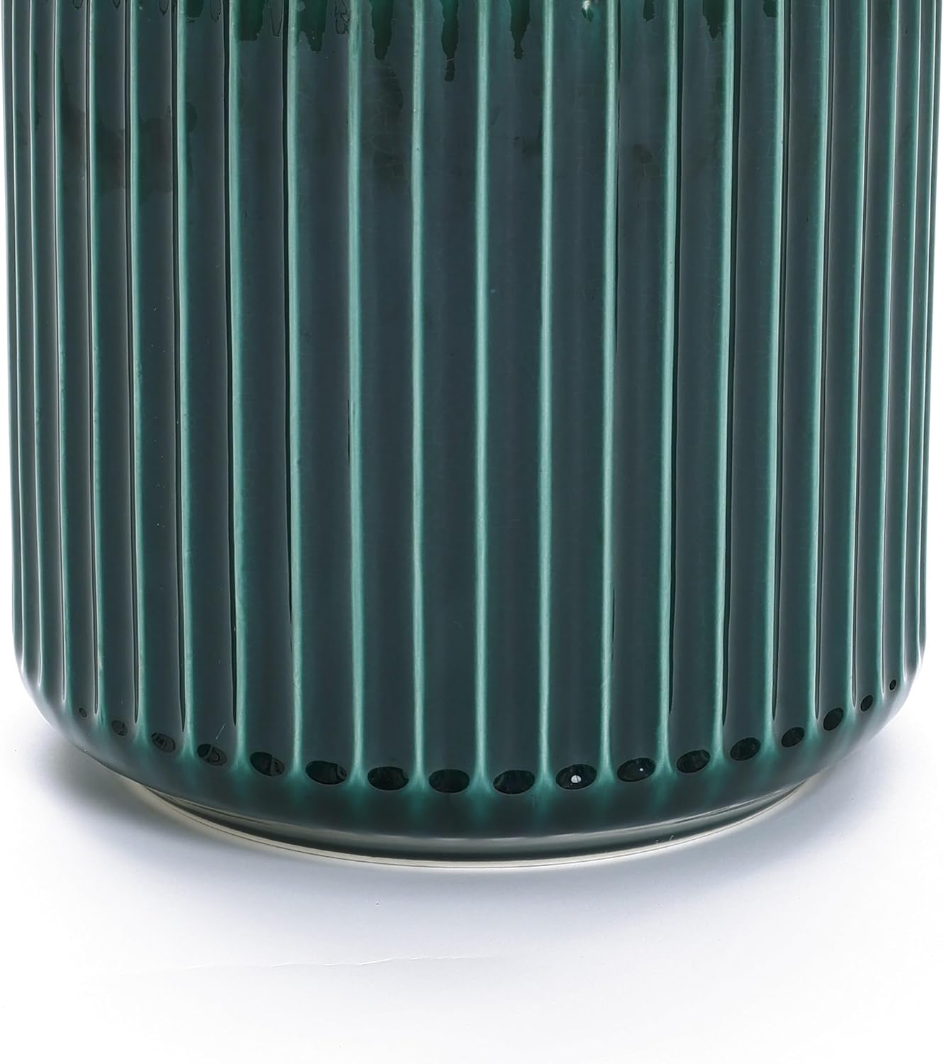 LuxenHome 13.5" Dia Round Ceramic Plant Pots, Large Indoor Outdoor Decorative Planters with Drainage Holes and Rubber Plug, Modern Jade Green Glazed Ribbed Flower Pots Planters for Home Garden Patio