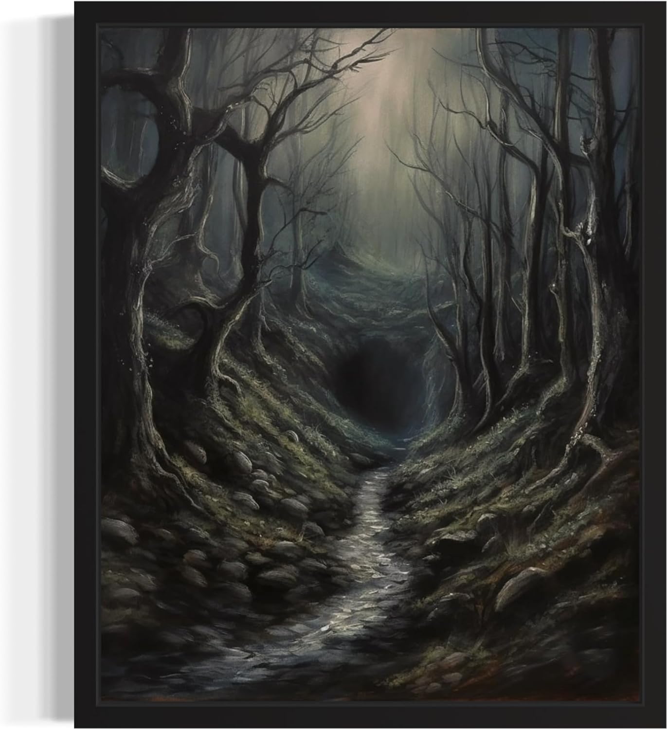 Dark Tunnel Poster Art Print, Halloween Scary Vintage Wall Art Academia Spooky Painting Decoration for Horror Prints, Gothic Posters Bedroom Decor 89 (Dark Tunnel, 16 x 20 inches, Black Frame)