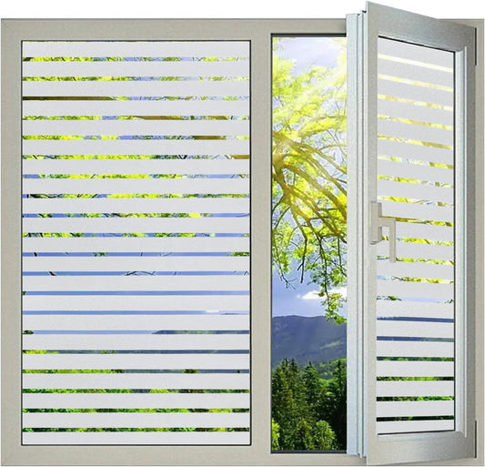 Window Privacy Film with Installation Tools, Stripe Window Film, Static Cling, Anti UV, Heat Control, Ideal for Home Shower Office Glass Door (Stripes Pattern, 29.6X157.4Inch)
