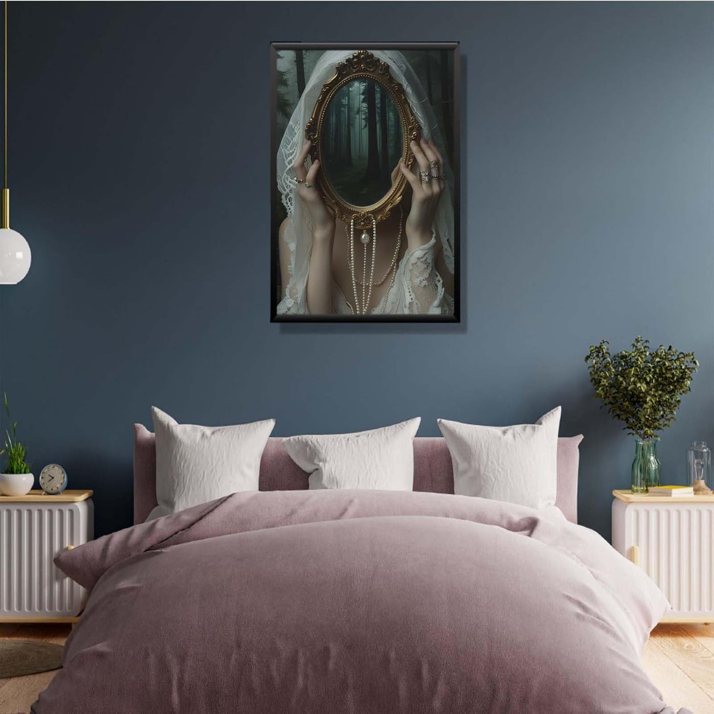 Mirror face covering dark art poster print melancholy gothic painting vintage feminine print victorian style decoration antique art8x12in Metal blackFramed