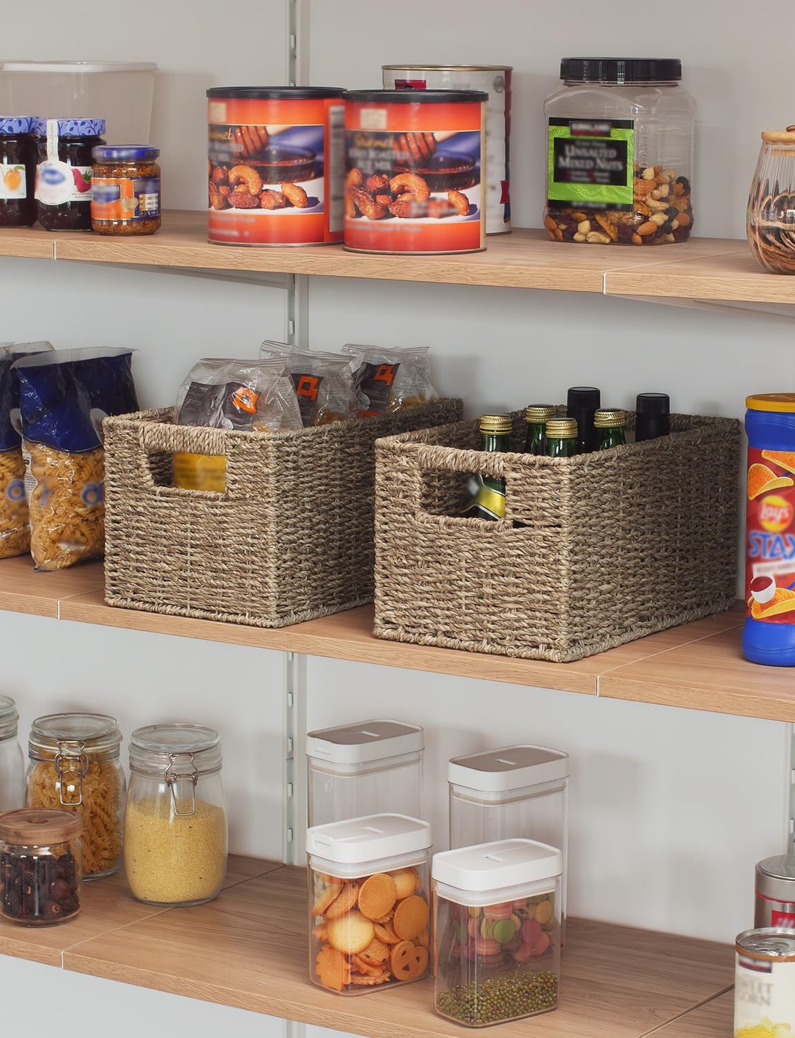 StorageWorks Wicker Storage Basket for Organizing, Medium Seagrass Storage Baskets with Built-in Handles for Pantry, Shelves,2-Pack