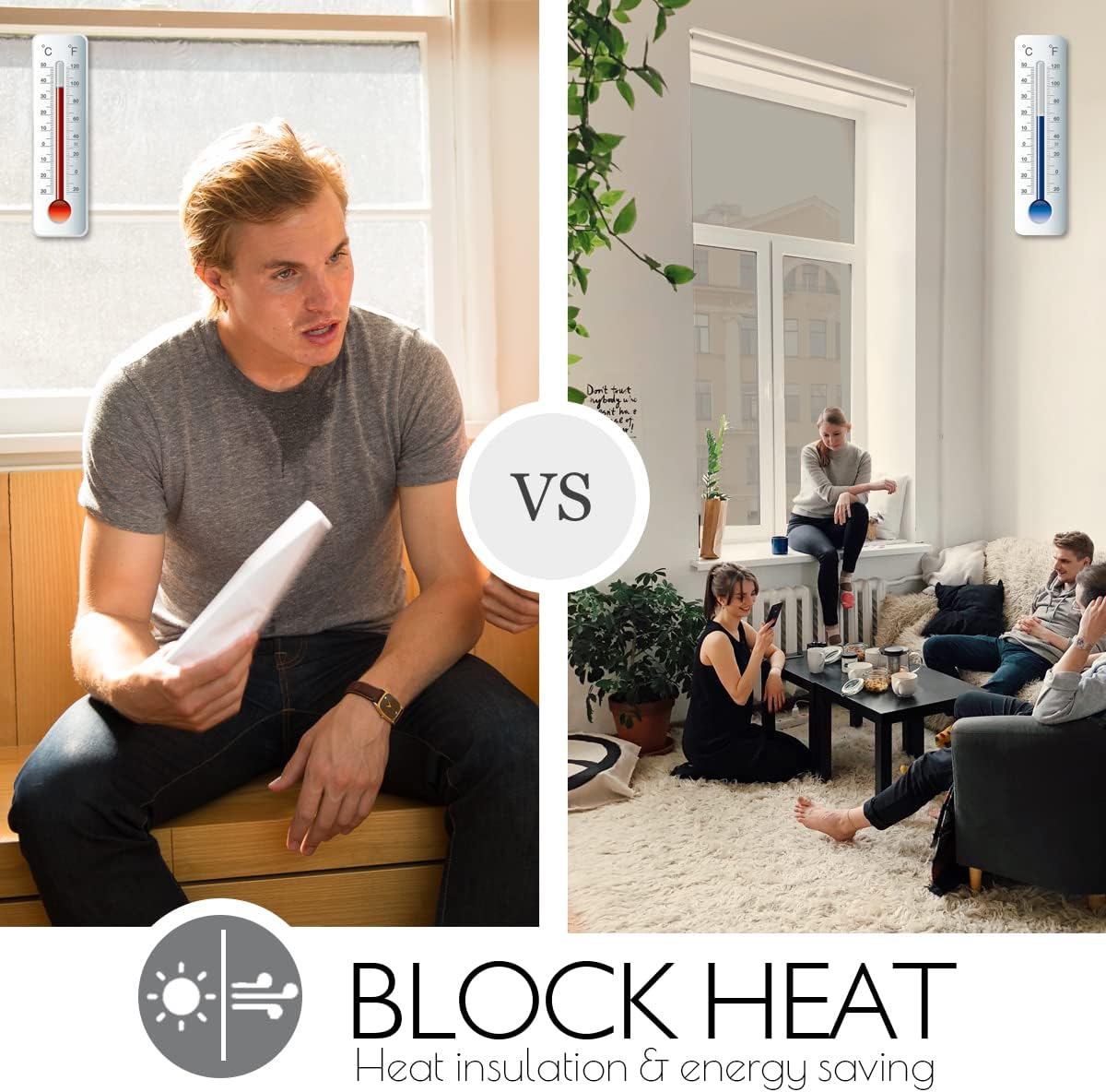 HIDBEA One Way Privacy Window Film, Daytime Mirror Reflective Heat Control UV Sun Blocking Non-Adhesive Static Cling Window Tint for Home and Office (Black-Silver, 35.4 Inch x 16.4 Feet)