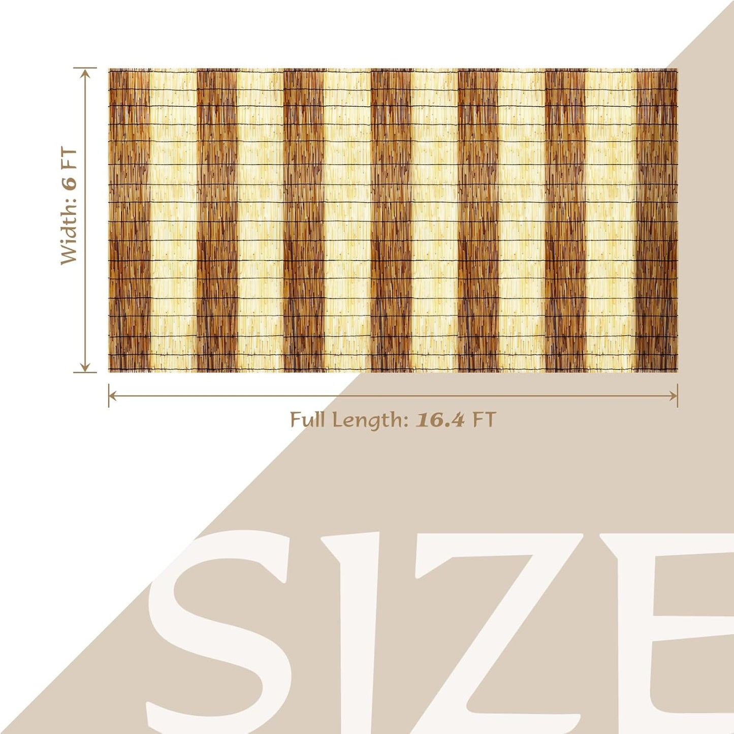 Natural Reed Fencing Rolls,6FT X 16.4FT Reed Screen Curtain Fence Covering Privacy Bamboo for Outdoor Backyard Patio（Stripy）