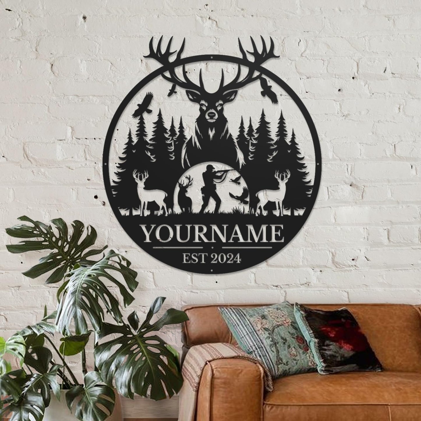 Personalized Metal Signs - Custom Shed Wall Decor, Black Deer Metal Art, Home Sign Plaques, Outdoor Decorative Signage (Style C)