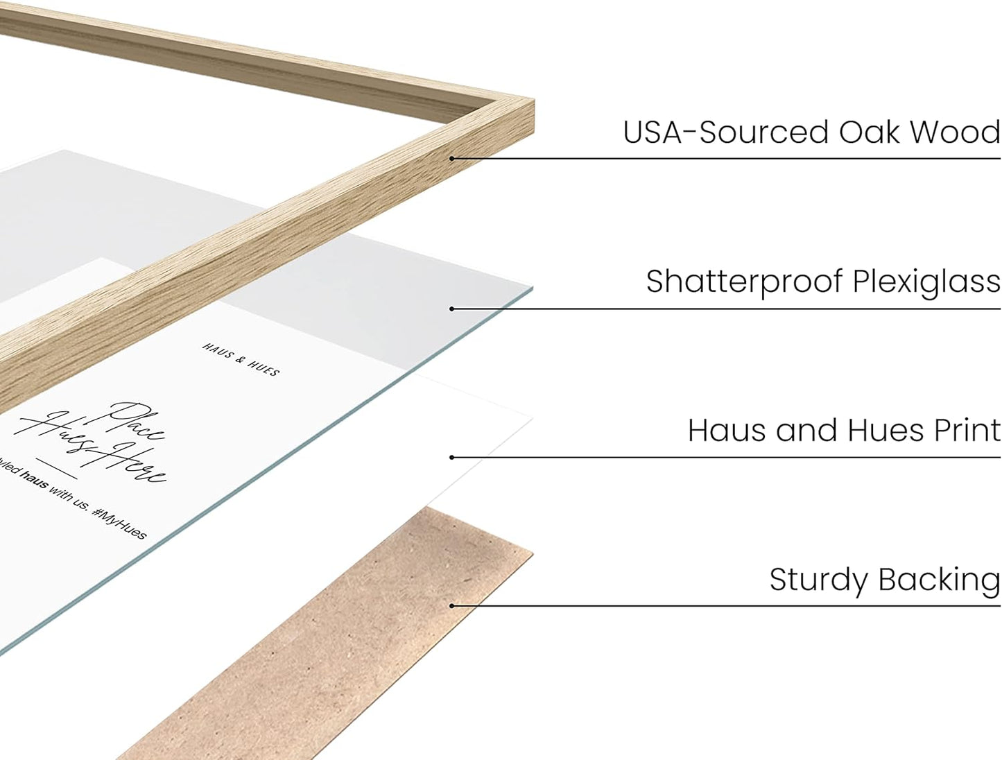 HAUS AND HUES Set of 4 Certificate Frames 8.5 X 11 - Picture Frames 8.5 X 11 Document Frames 8.5x11, Certificate Frames Multi Pack Wooden Picture Frames 8.5x11 Picture Frame (Beige Oak Frame)