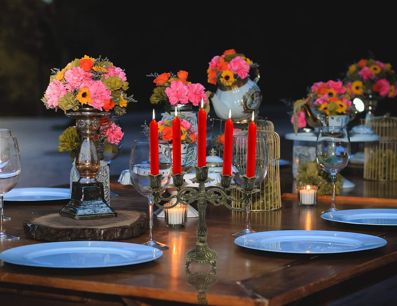 Metal Candelabra 5-Candle 10.1 Inch Tall Candle Holder Stick for Home Wedding Event and Party Festival,Bronze