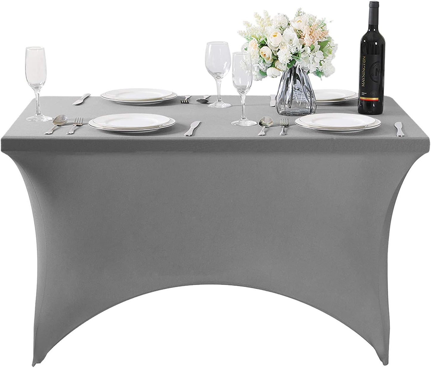 SuperO Waterproof Spandex Table Cover for 4FT Table Universal Fitted Stretch Tablecloth for Party, Banquet, Wedding and Events-Gray