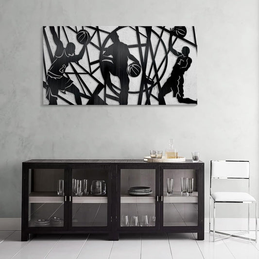 Black and White Wall Art, Basketball Lines Sports Theme Canvas Print Modern Art Paintings for Living Room Boys Room Game Room Bedroom Large Wall Decor 20x40 In