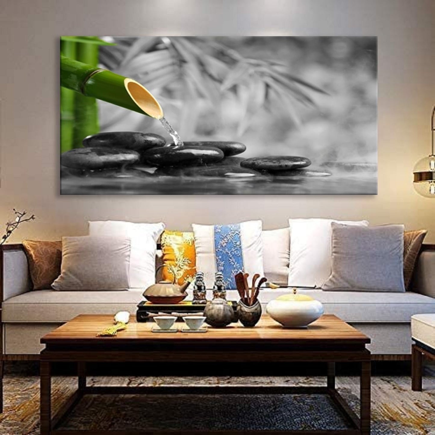 Yxbhhym Zen Decor Canvas Wall Art for Living Room Black and White Wall Art Green Room Decor Stone Zen Artwork Picture Meditation Poster Bedroom Wall Decor Office Yoga Spa Kitchen Decoration Framed