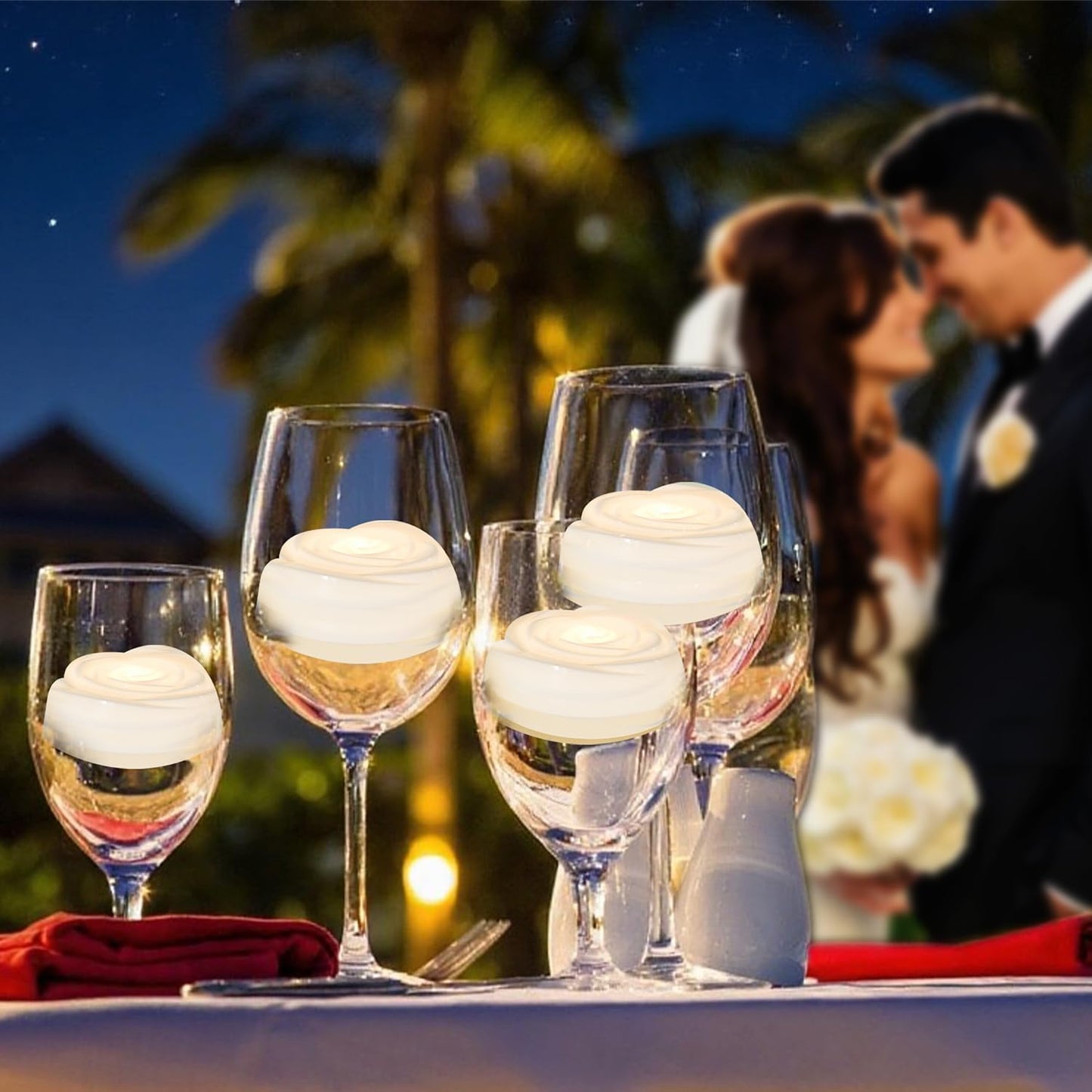 Aignis 6pcs Flameless LED Floating Candles, White Rose Plastic Tealights Battery Operated, 120+ Hours Glow Time, Cozy Light for Romantic Pool/Bathtub/Hot Bath/Wedding Centerpiece Decor(D2.83*H1.42)