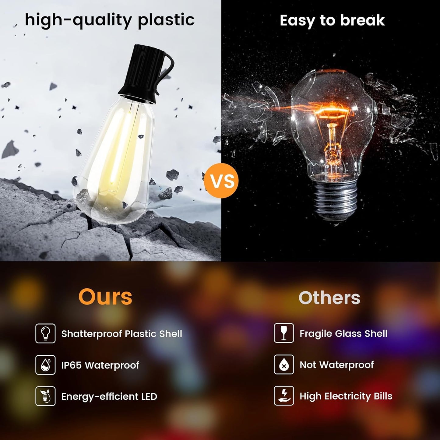 OHLUX 120FT Solar String Lights Outdoor with Remote, 2200K Soft Warm Patio Lights with 52 Shatterproof ST38 Tear-Drop LED Filament Bulbs, Dimmable Outside Edison Hanging Light for Backyard Deck Roof