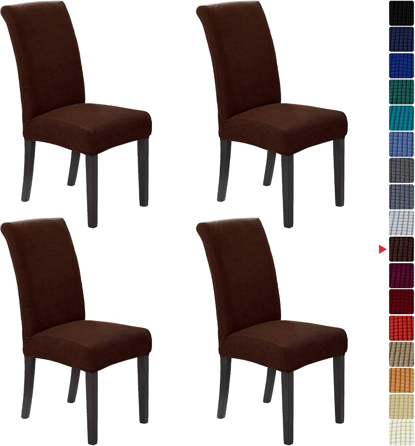 Howhic Stretch Chair Covers for Dining Room Set of 4, Removable Washable Dining Room Chair Covers, Dining Chair Slipcovers Seat Protector, Great Home Decor and Banquet Upholstery (Chocolate, 4 Pack)
