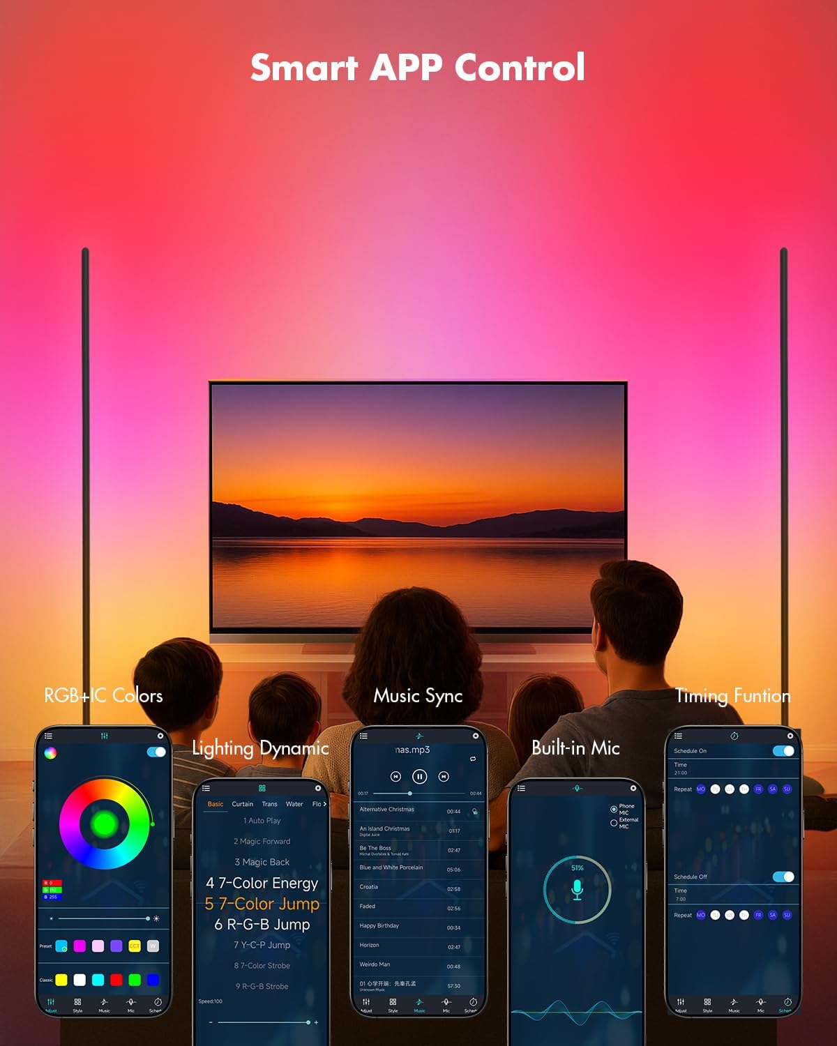 Corner Floor Lamp, Smart RGB LED Corner Lamp with App & Remote, Modern Floor Lamp with 16 Million Colors, Music Sync, Scene Modes, Color Changing Standing Lamps for Living Room, Bedroom