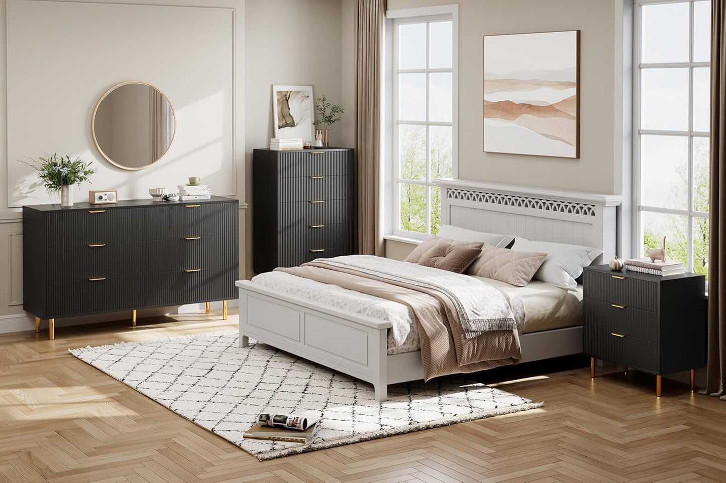 GAOMON 6 Drawer Dresser, Wood Chest of Drawers Organizer Storage with Gold Handle, Large Storage Cabinet, Modern Design Dresser for Bedroom, Living Room, Closet, Hallway, Entryway, Black