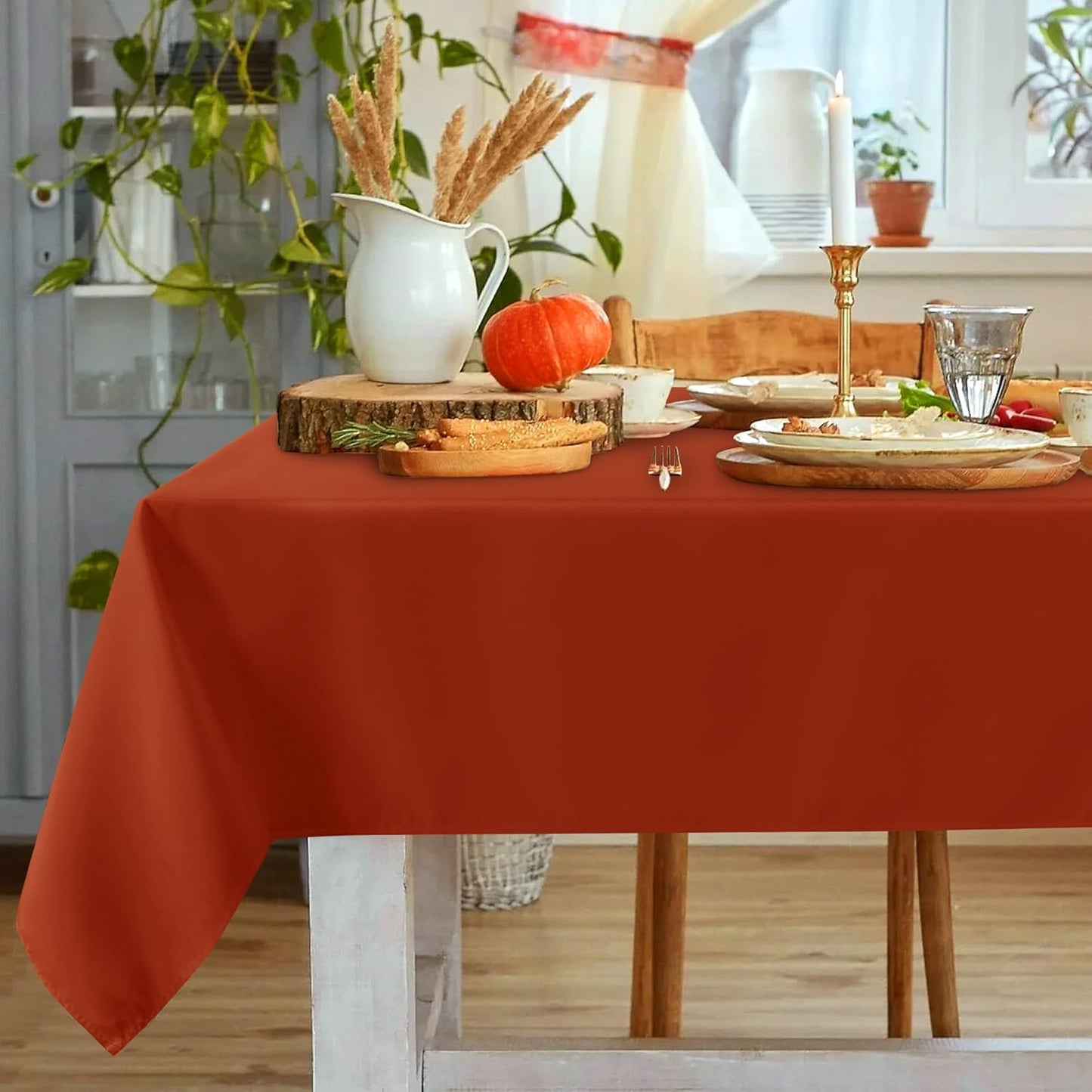 sancua Rectangle Tablecloth 60 x 120 Inch Burnt Orange, Stain and Wrinkle Resistant Washable Fabric Fall Table Cloth, Thanksgiving Polyester Table Cover for Dining Parties Rust Pumpkin Orange