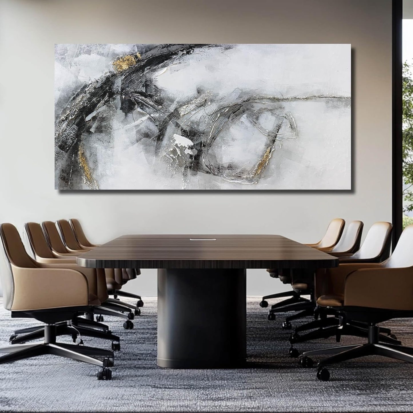 White Abstract Wall Art Black And White Wall Decorations Office Artwork Large Wall Decor for Men Room 29"x58"