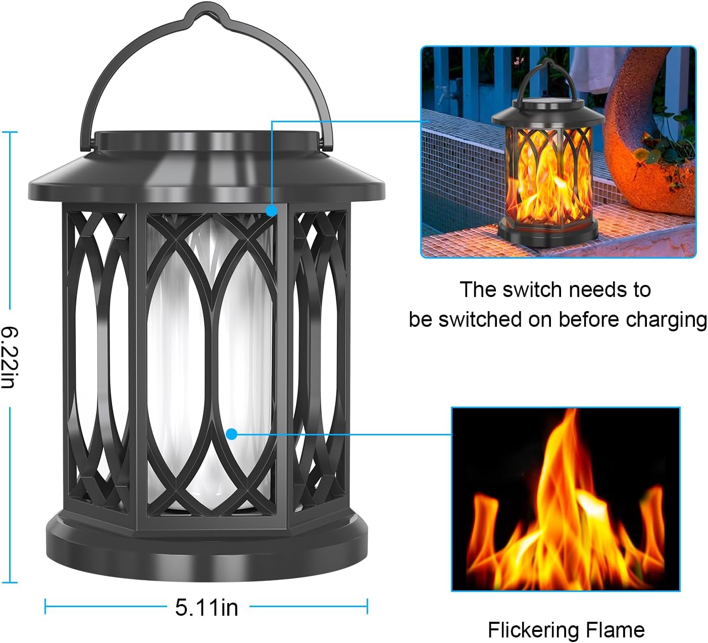 Solar Lanterns Outdoor, Flickering Flames Outdoor Solar Lights Hanging Lanterns Waterproof Decoration Lighting for Garden,Tree,Table (2 Pack)