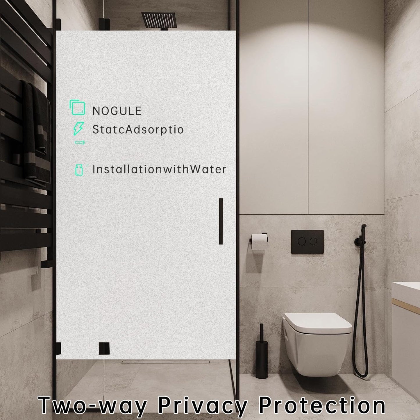 Window Privacy Film with Installation Tools, Static Cling, Anti UV, Heat Control, Ideal for Home Shower Office Glass Door (White Frosted【Glue-Free】, 45.2X78.7Inch)