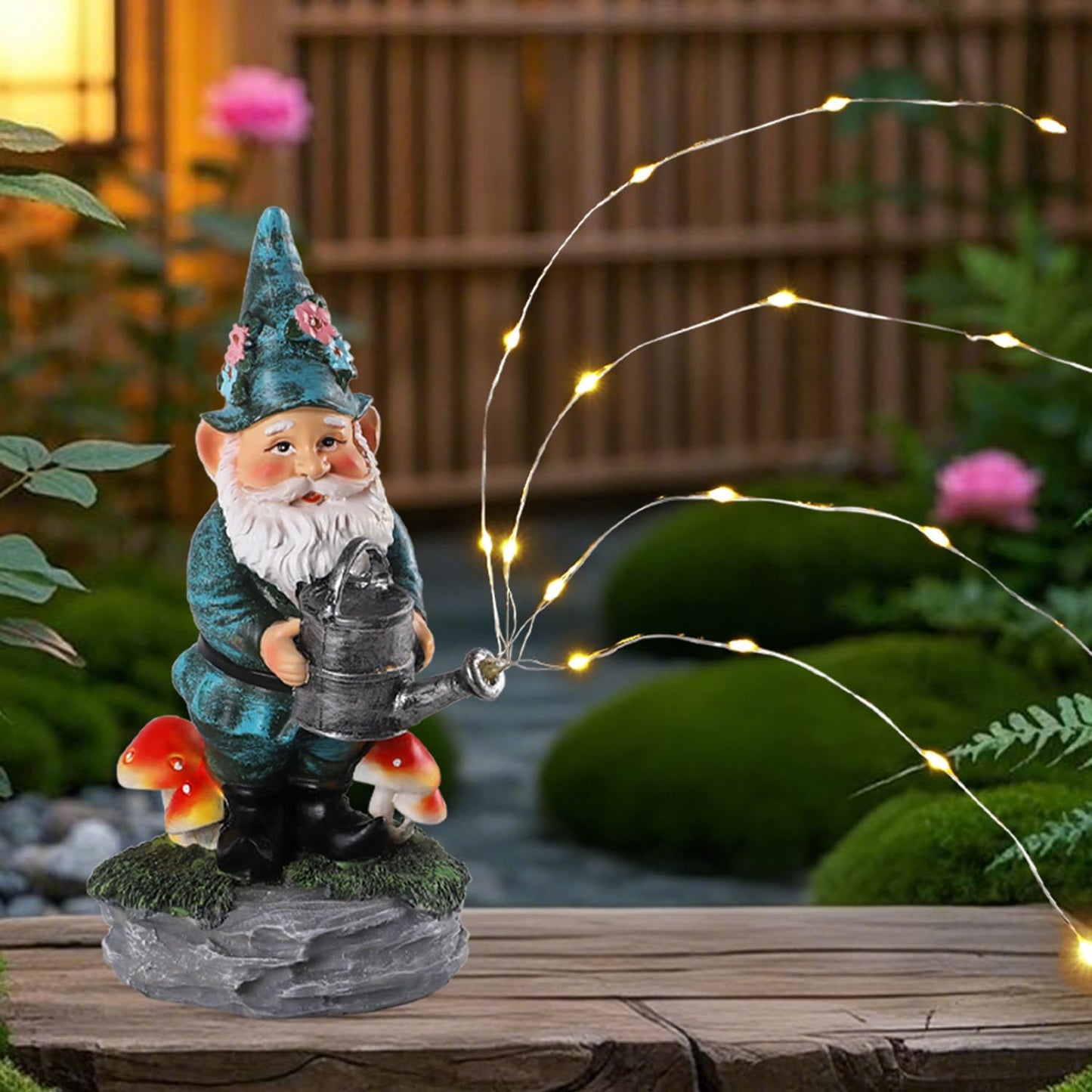 Solar Gnome Statue for Garden with Watering Can Light 8" Resin Gnome Figurines Outdoor Paito Yard Porch Decor Birthday Housewarming Gnomes Gifts for Women Mom Grandma Wife Sister