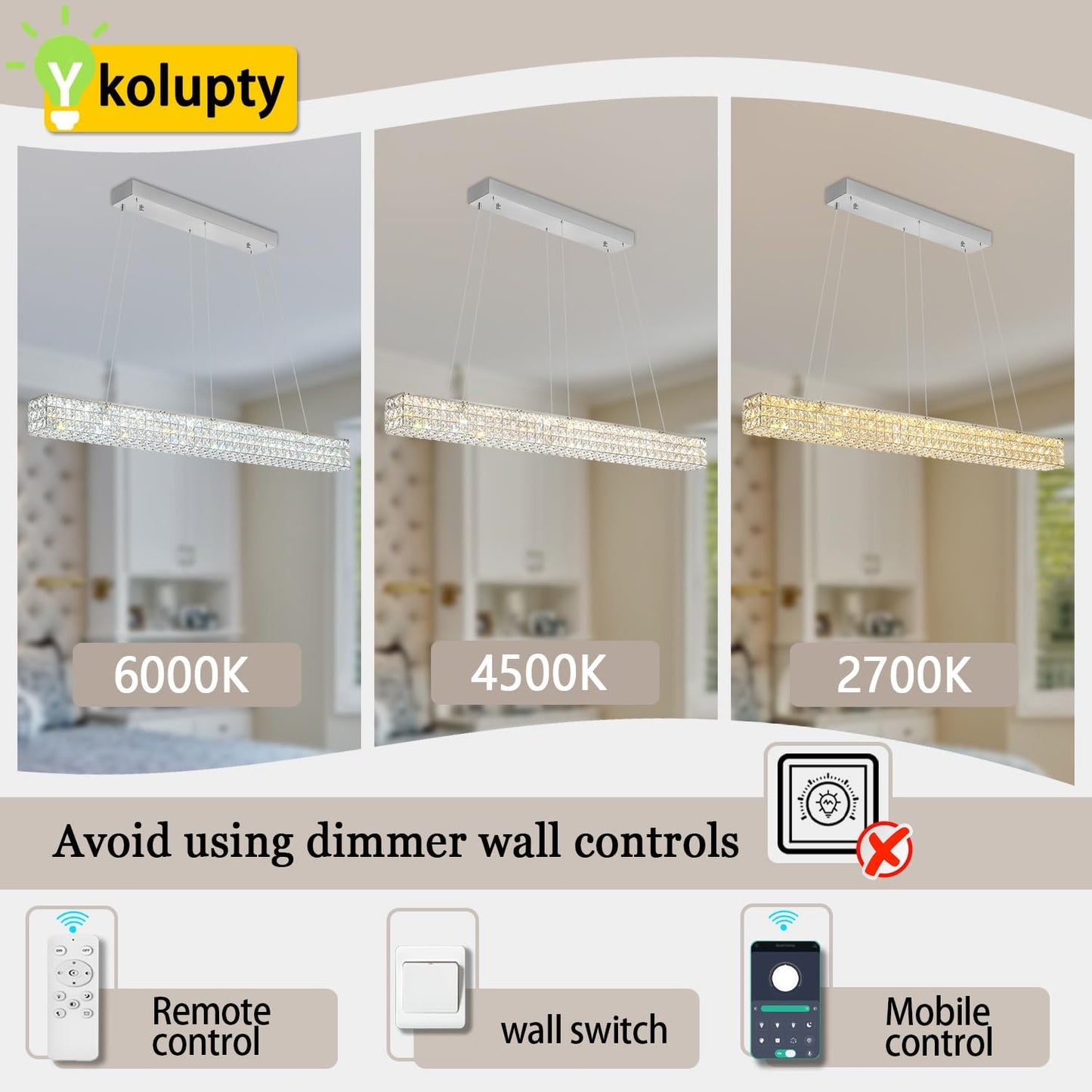 Modern Crystal Chandelier Silver Rectangular Crystal Chandelier Contemporary Linear Pendant Ceiling Light Fixture for Living Dining Room Kitchen Island (L 40")